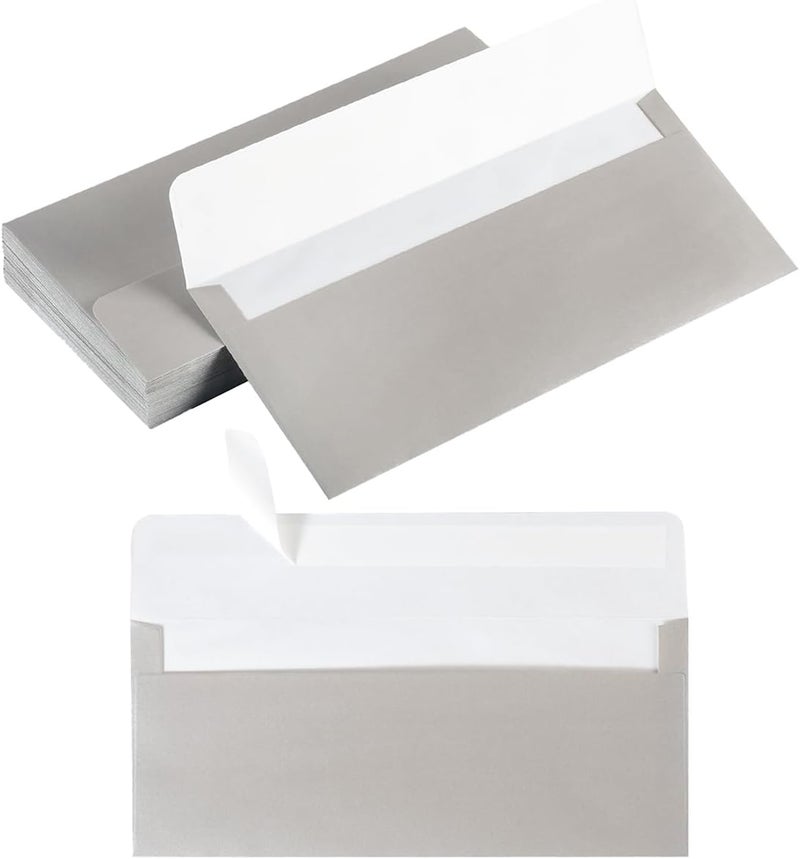 Wishop 50 Pack Shiny #10 Business Envelopes Self Seal Standard Envelopes with Gold Stickers for Office Checks, Business Cards, Letter Mailing Invoices, 4.13 x 9.49 Inches (Silver) - Image 1